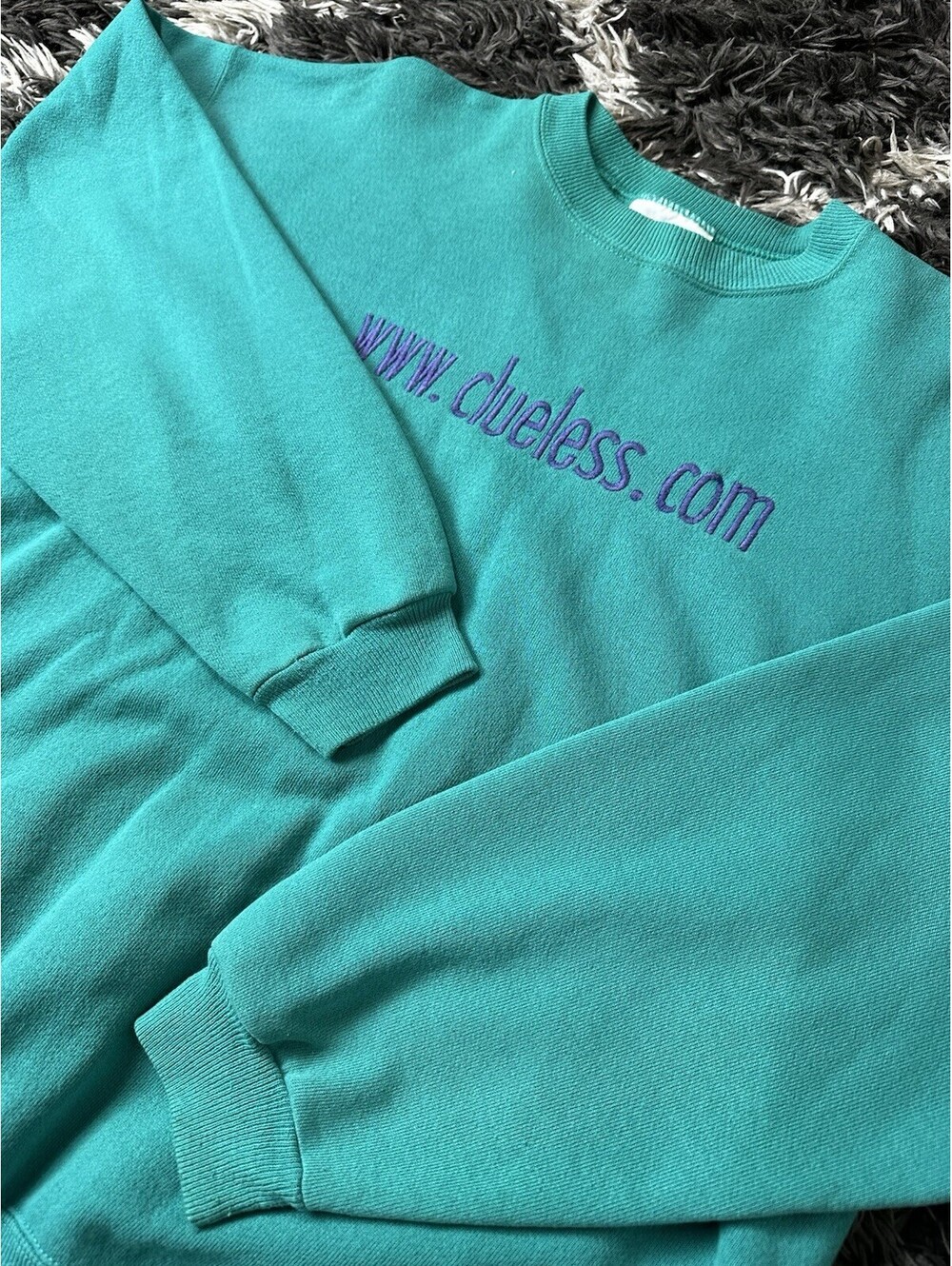 Vintage 90s Hanes Heavyweight Sweatshirt Size L Teal Embroidered Crewneck